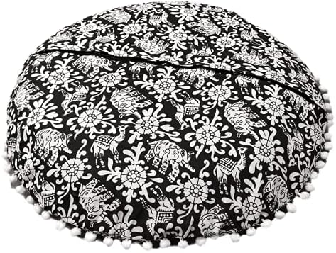 My Dream Carts Cojines redondos de 22 pulgadas para asiento de piso "Solo cubierta", fundas de cojín decorativas con mandala bohemio, funda de cojín para meditación, puf para yoga, hippie
