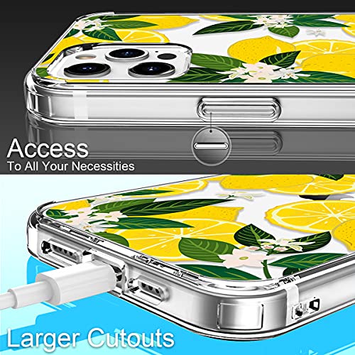 GiiKa Funda para iPhone 12 Pro Max con protector de pantalla, transparente cuerpo completo a prueba de golpes de protección floral niñas mujeres caso duro con TPU parachoques cubierta teléfono caso para iPhone 12 Pro Max, amarillo limones