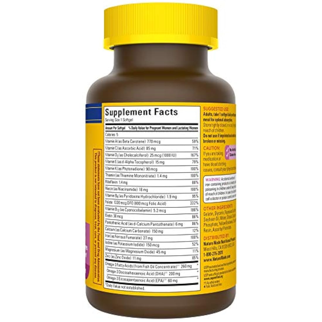 Nature Made Suplemento alimenticio Prenatal 200 mg, 60 cáp