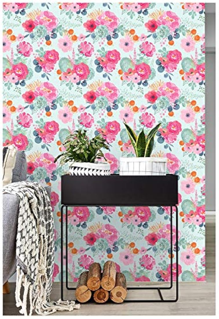 Papel pintado vinilo extraíble azul/rosa/gris