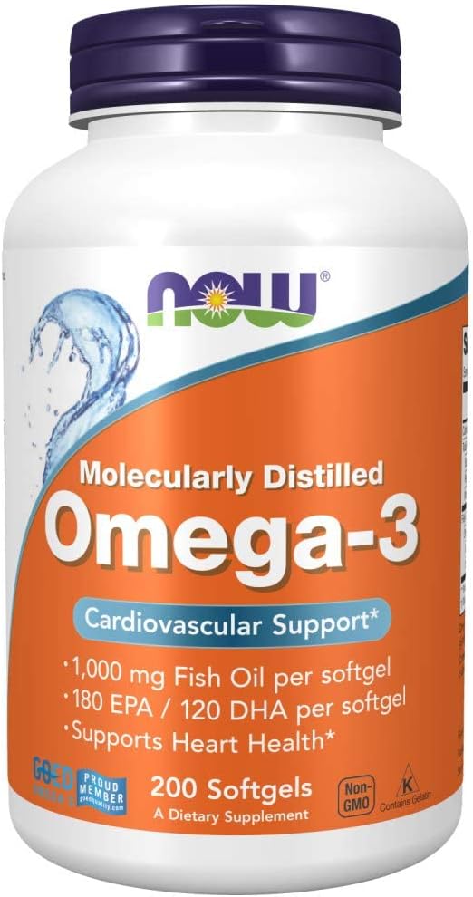 Suplementos Omega-3 NOW Foods, 180 EPA / 120 DHA, 200 Gelcaps
