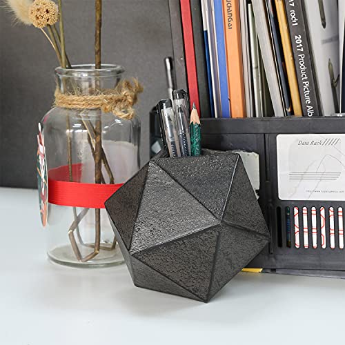 Ambipolar Estantería geométrica con forma de bola de hierro fundido decorativo sujetalibros o organizador, paquete de 2 (negro)