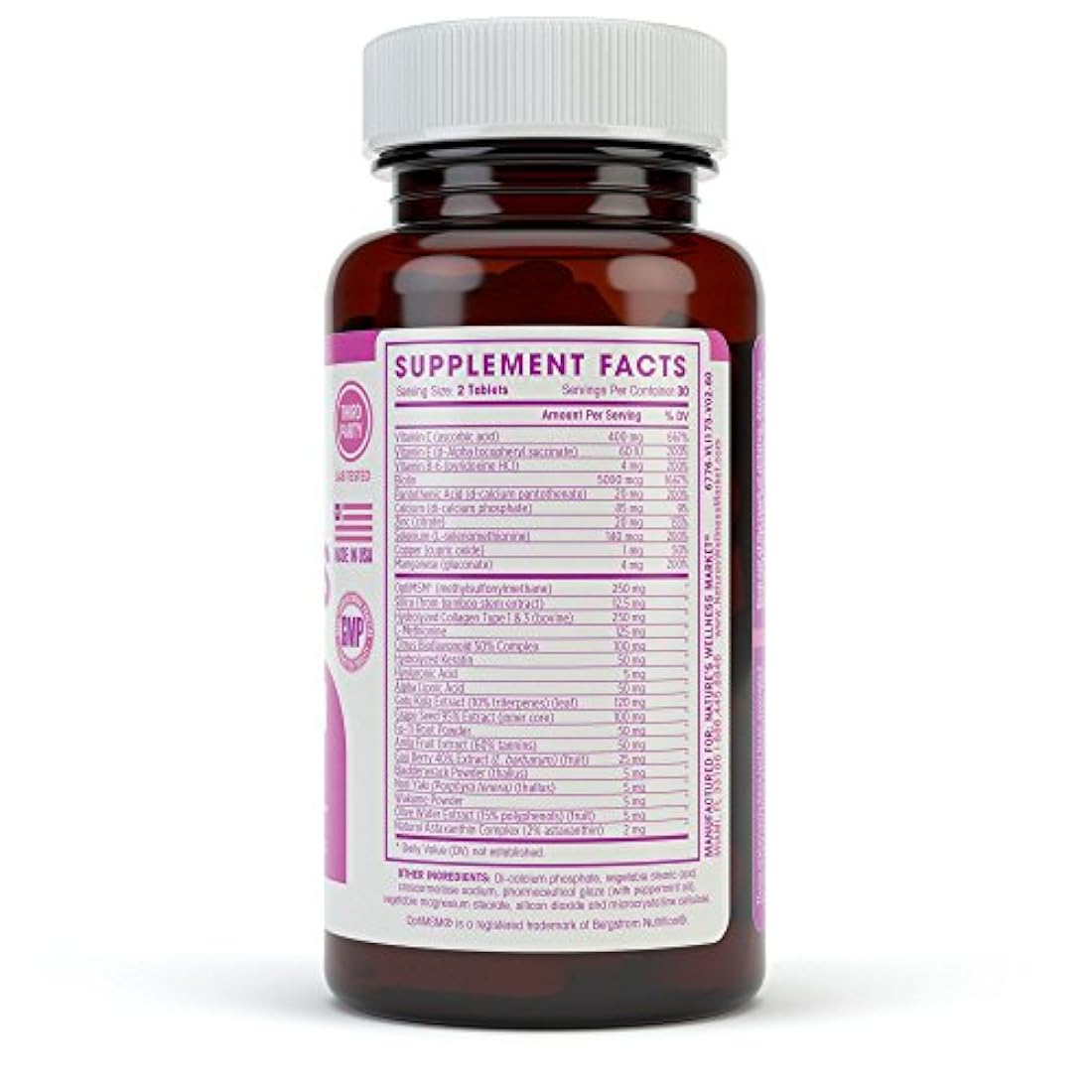 Complemento para el cabello, la piel y las uñas, 5000 mcg de biotina, sílice, vitamina C, E, B, vitaminas esenciales naturales, y complejo nutricional avanzado para el cabello fino, hombres y mujeres, por Nature's Wellness de 60 tabletas