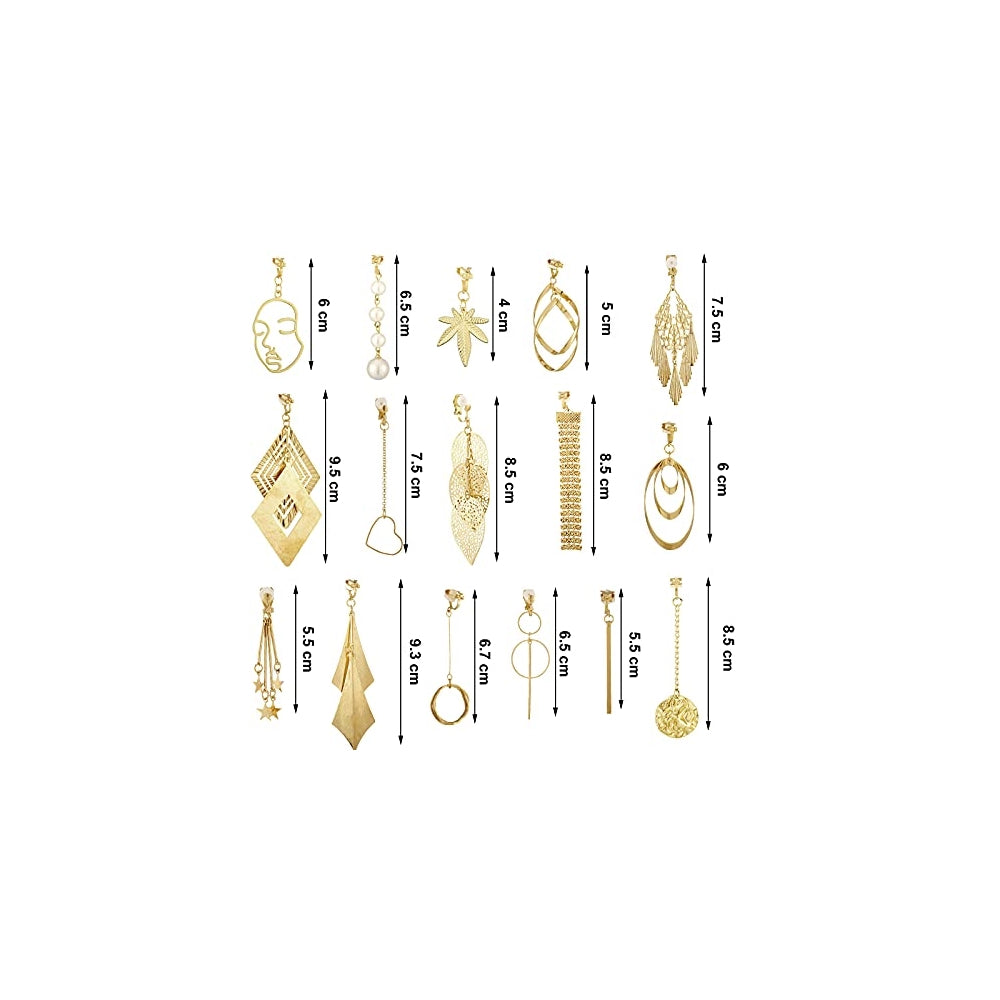 Aretes colgantes con clip en gota bohemia para mujeres
