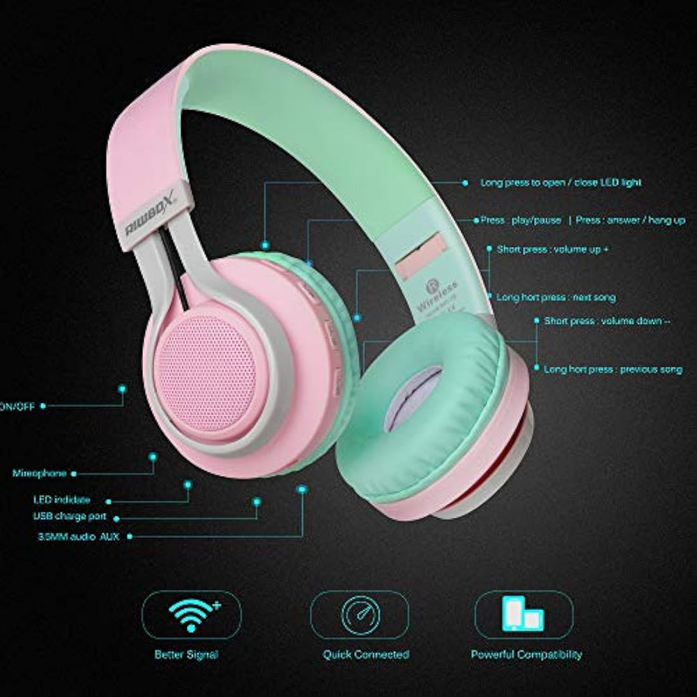 Riwbox WT-7S-Auriculares Bluetooth con luz estéreo plegable