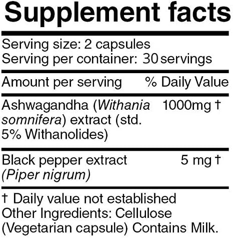 Suplemento Ashwagandha KSM 66 con Extracto de Pimienta Negra