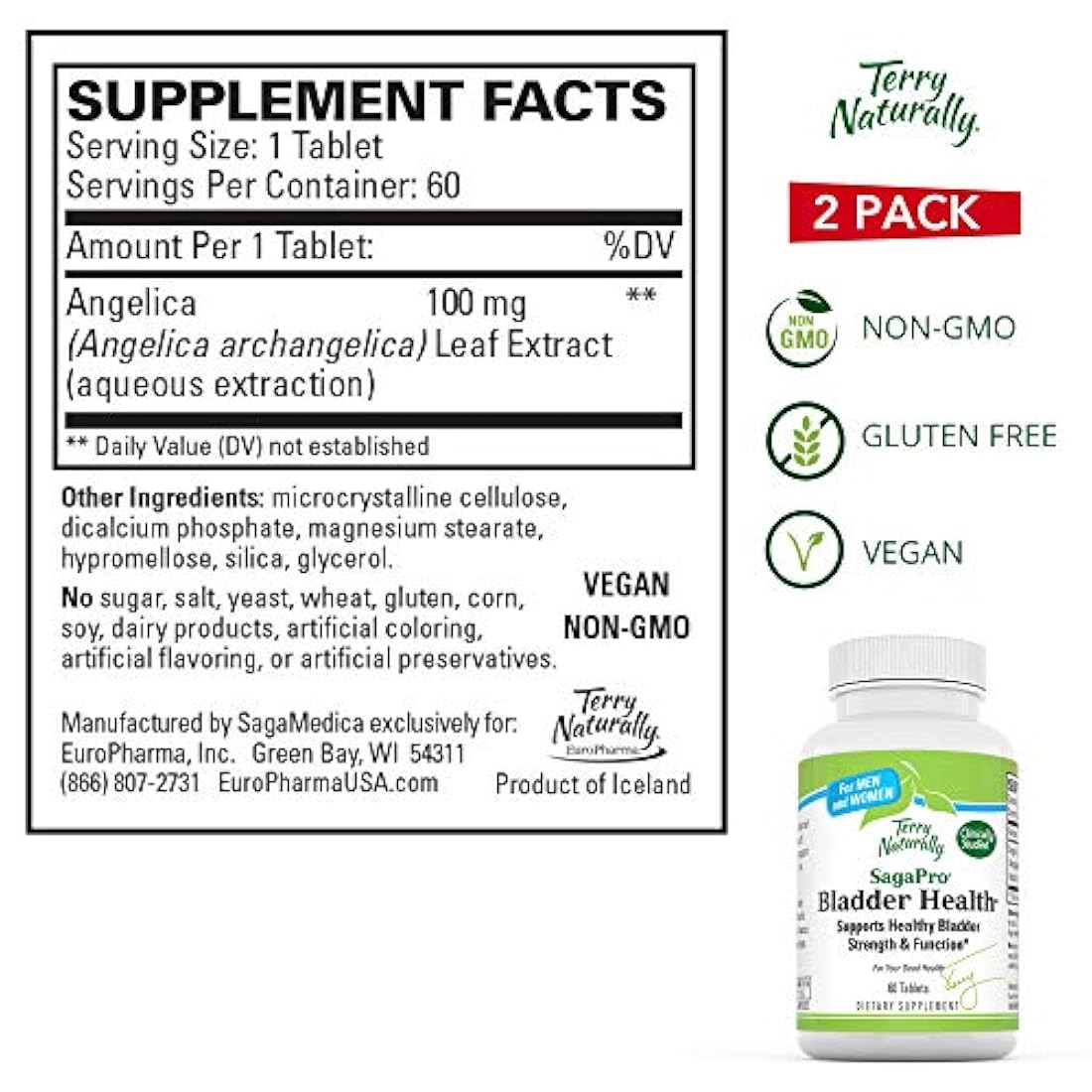Terry Naturalmente sagapro vejiga Salud – 60 tabs Pack de 2
