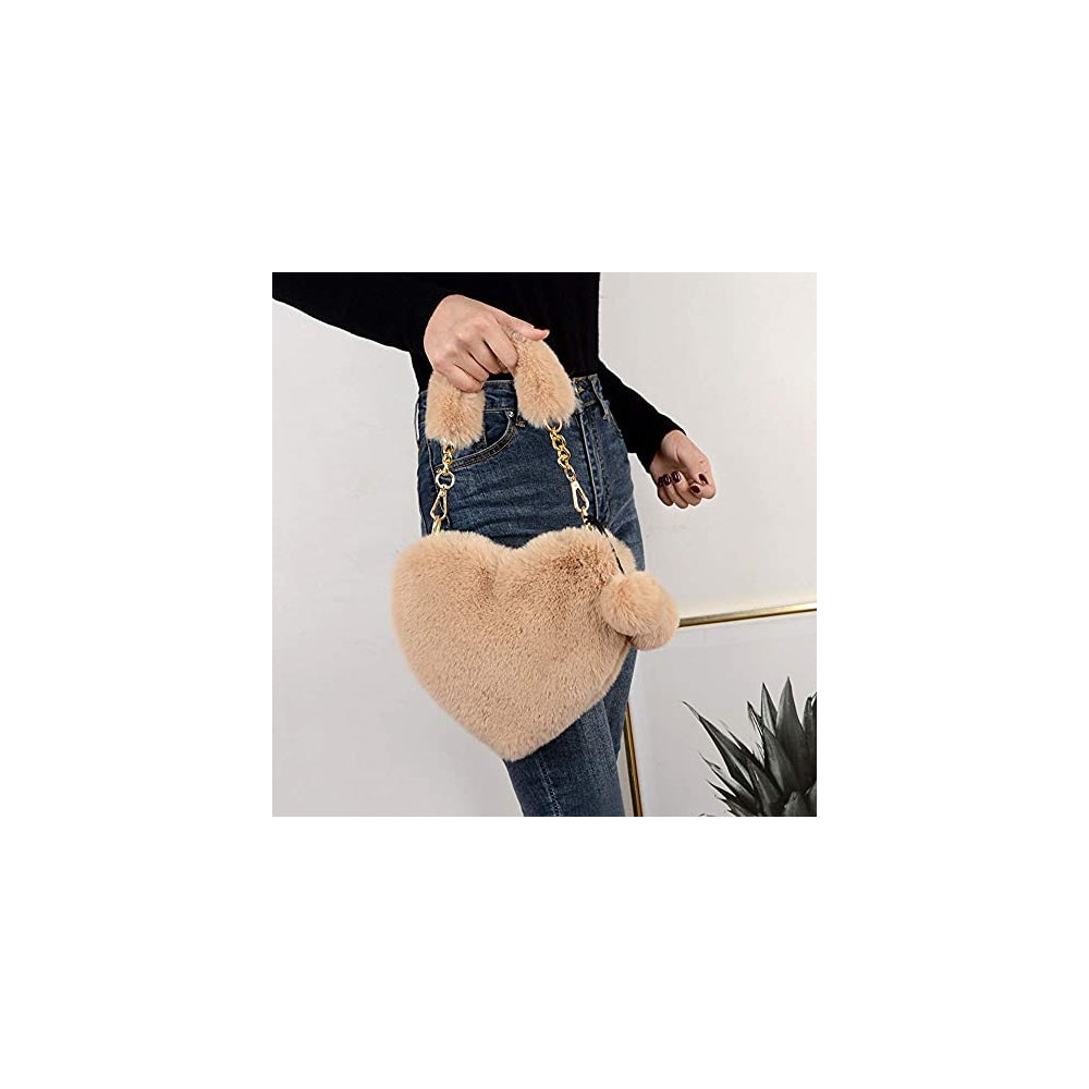 Bolsos peludo para niñas con forma de corazón esponjoso