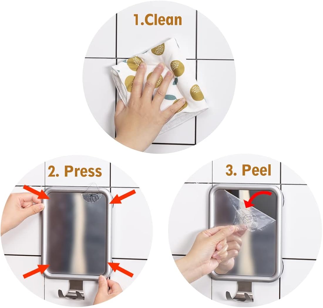 Espejo de ducha sin niebla para afeitar, con 4 ventosas