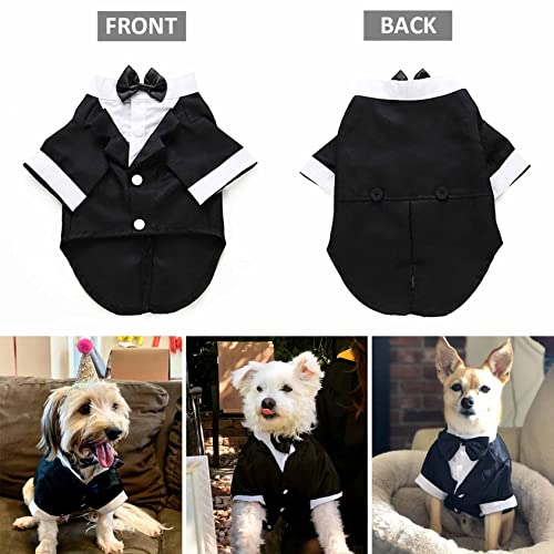 Camisa para perro, ropa para cachorros, traje de boda para mascotas, esmoquin formal con lazo negro, traje de perro para perros pequeños, medianos y gatos, atuendo de matrimonio para perros, disfraz de príncipe, ropa de caballero