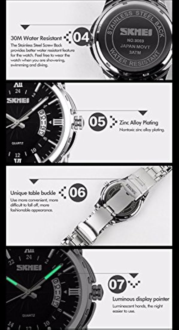 Reloj clásico de cuarzo para hombre con correa de acero inox