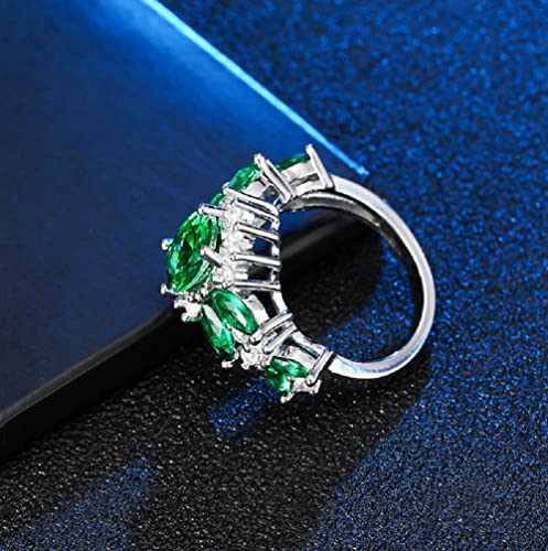 Anillo de plata de ley 925 con piedras preciosas de esmeralda para mujer, AAA, circonita cúbica, talla esmeralda, para cóctel, aniversario, eternidad, compromiso, boda, talla 6-10, 622 (6)
