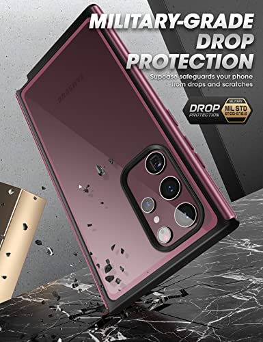 Funda transparente para Samsung Galaxy S22 Ultra 5G (versión 2022), marco delgado con protector de pantalla integrado (vino)