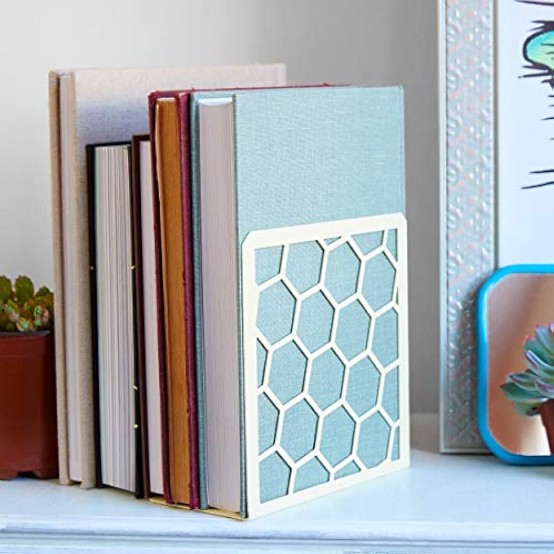 Sujetalibros de metal color amarillo claro, 1 par.