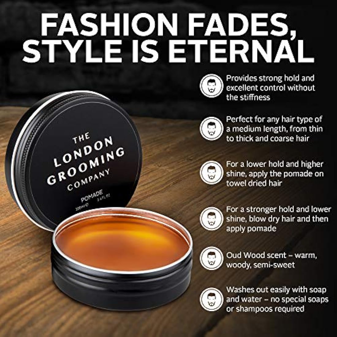 Pomada para hombre Fuerte sujeción y acabado de alto brillo