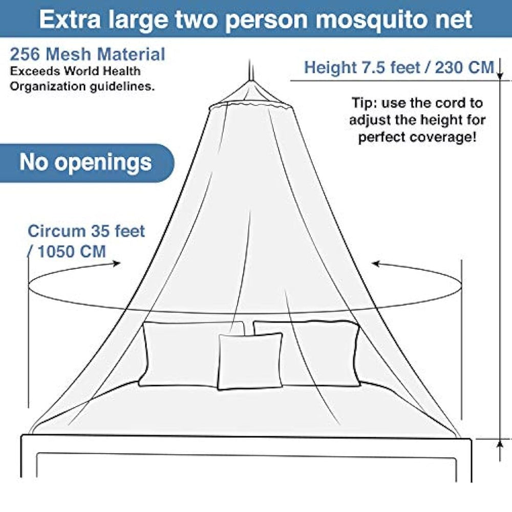 Mosquitera universal para mochileros, para camas individuales a King-Sized - 2 aberturas o toldo de cama totalmente cerrado - Diseño cónico para decoración o viaje - Bolsa gratis y kit de colgar para una fácil instalación