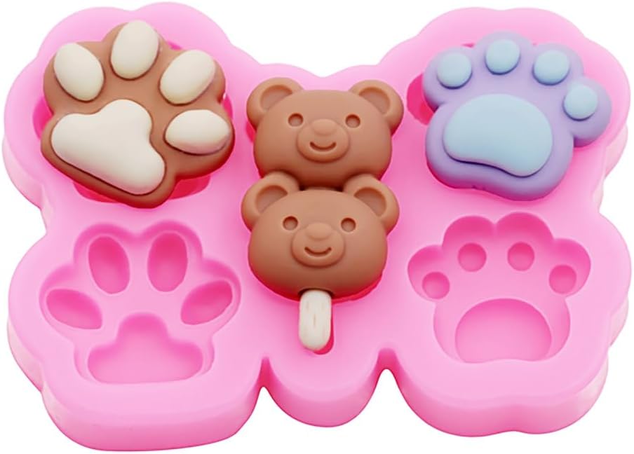 Molde de silicona 3D lindo gato pata oso cabeza de caramelo