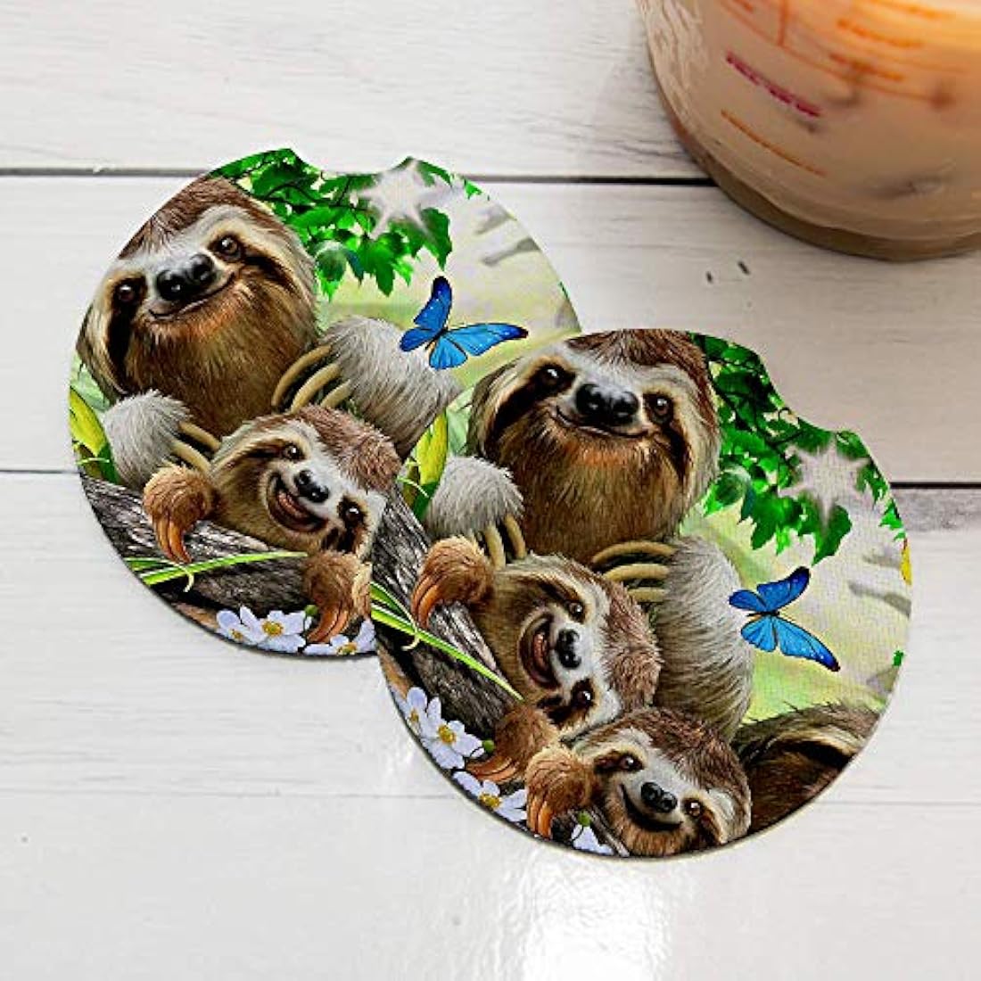 Posavasos de goma para coche | Selfie de la familia Sloth