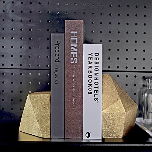 Ambipolar - Sujetalibros decorativos, hierro fundido resistente, decoración de estante de arte, tema abstracto geométrico (dorado)