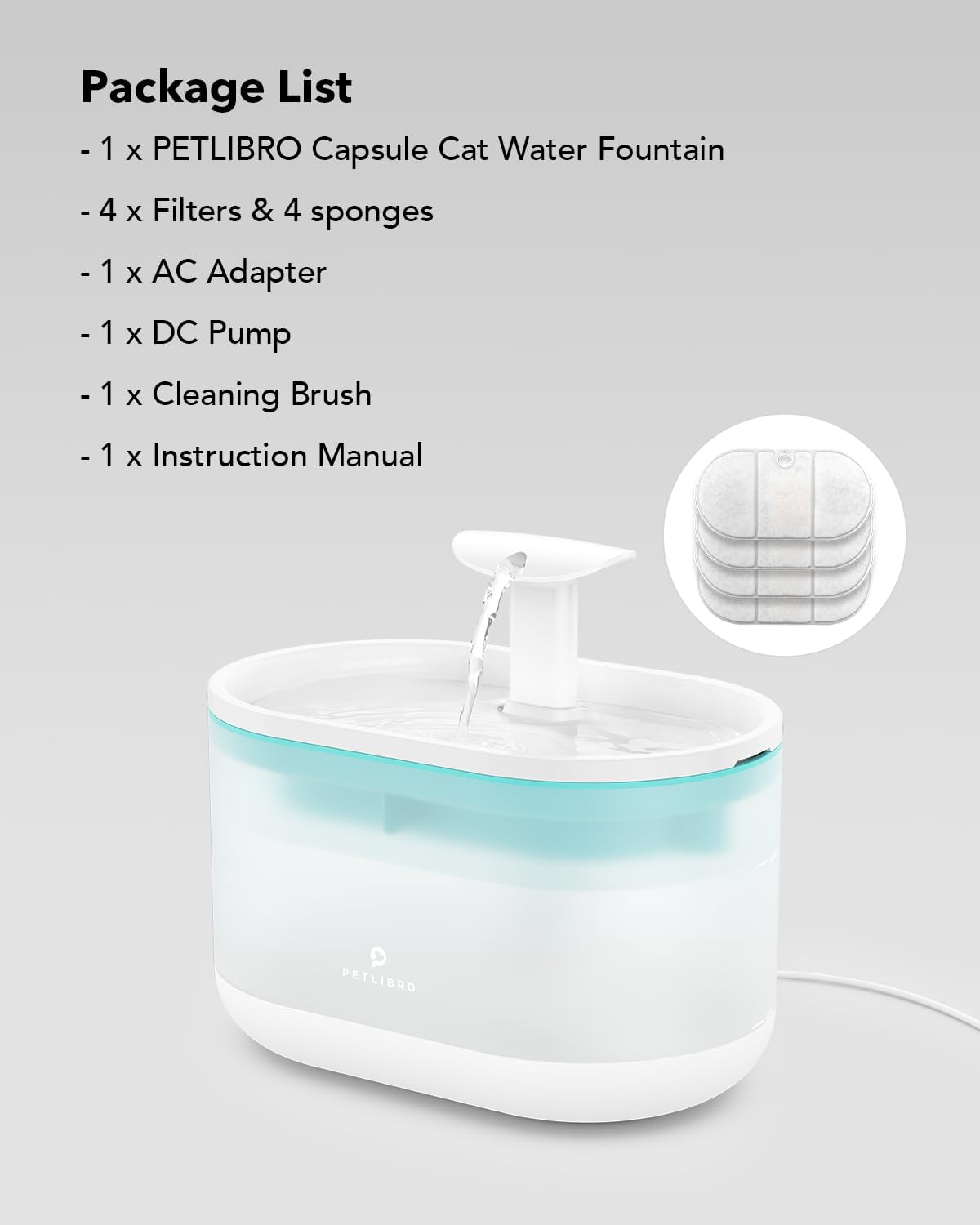 Fuente de agua ultra silenciosa para gatos PLWF002 PETLIBRO