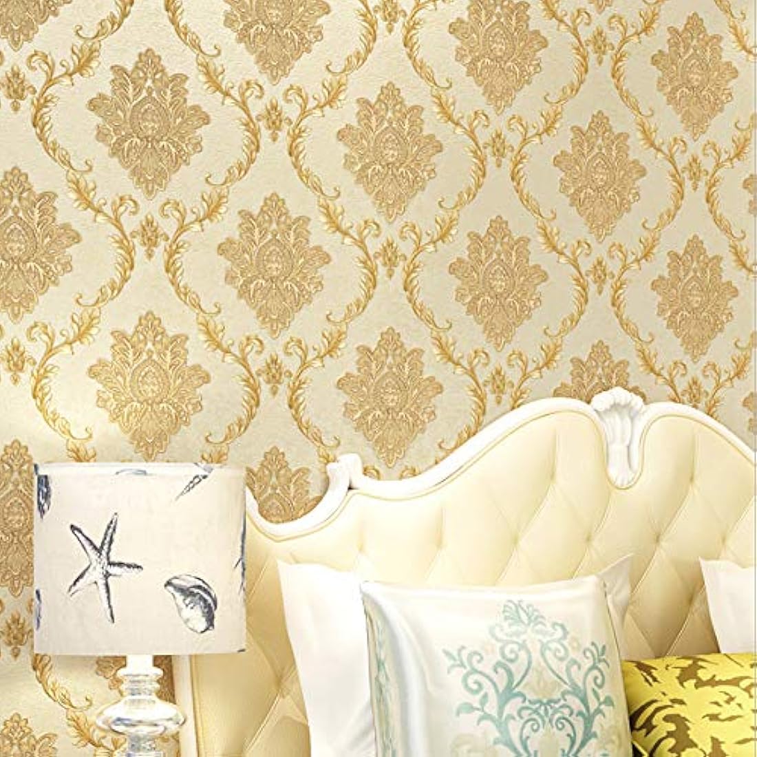 Papel pintado en vinilo relieve damasco (1.73ft x 32.8ft)