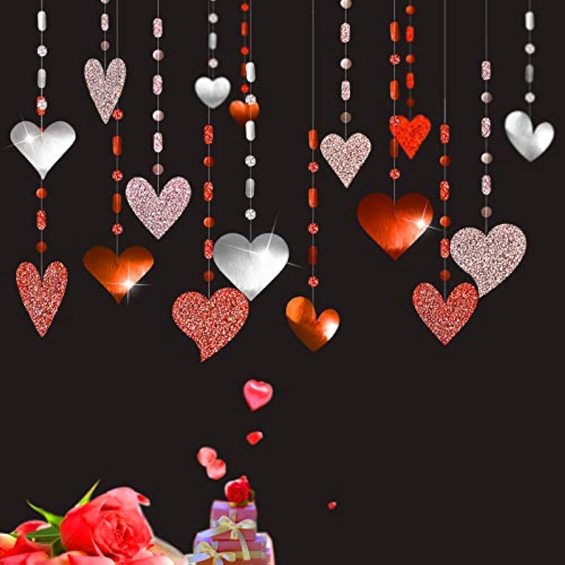 Guirnalda de corazón con purpurina color rosa y rojo