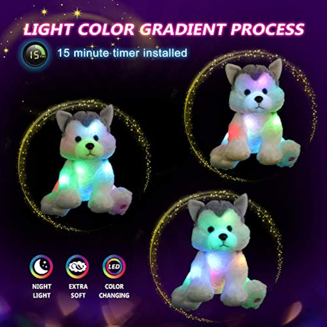 Juguete de peluche con luz LED para cachorro