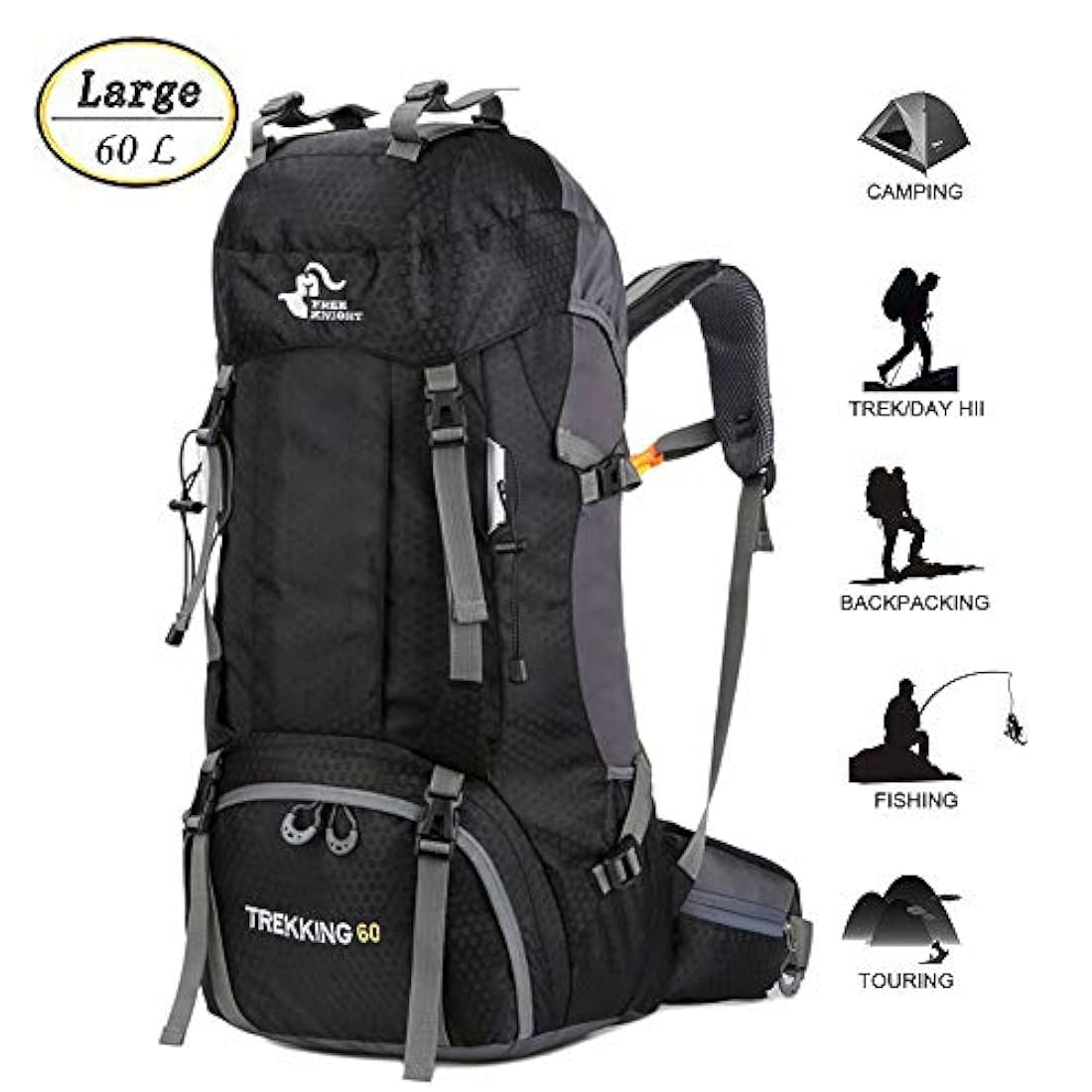 Mochila de senderismo ligera y resistente al agua de 60