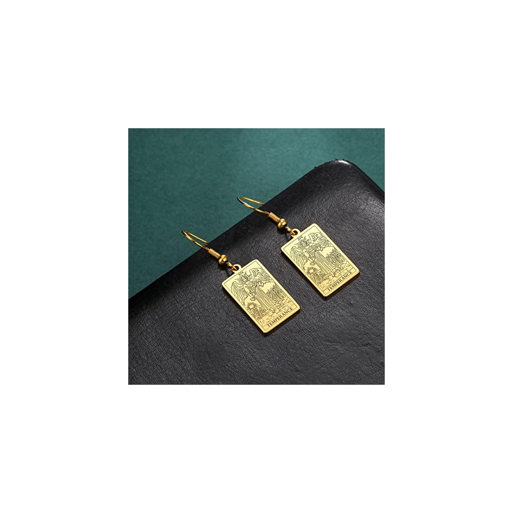 Aretes colgantes de cartas de tarot de acero inoxidable