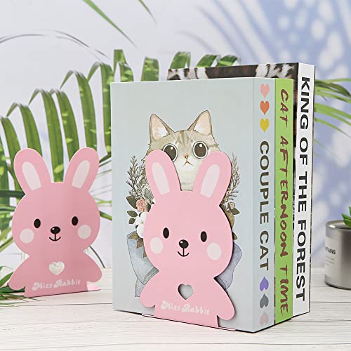 Sujetalibros de metal de conejo rosa con forma de corazón hueca, extremos de libro de hierro para niños, escuela, biblioteca, cumpleaños, Navidad, estudio, regalo, decoración del escritorio del hogar
