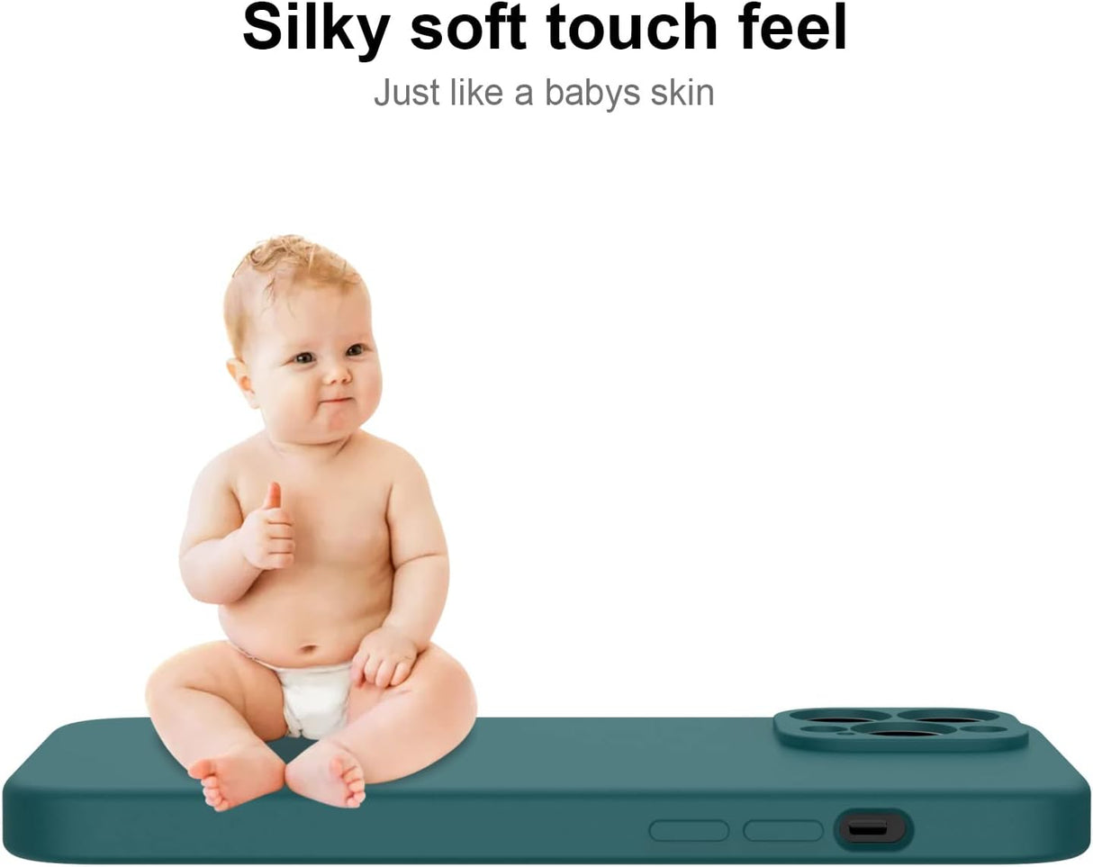 DEENAKIN Funda para iPhone 13 Pro Max con protector de pantalla, cubierta de goma de gel de silicona líquida suave y duradera para iPhone 13 Pro Max de 6.7 pulgadas, color verde pino