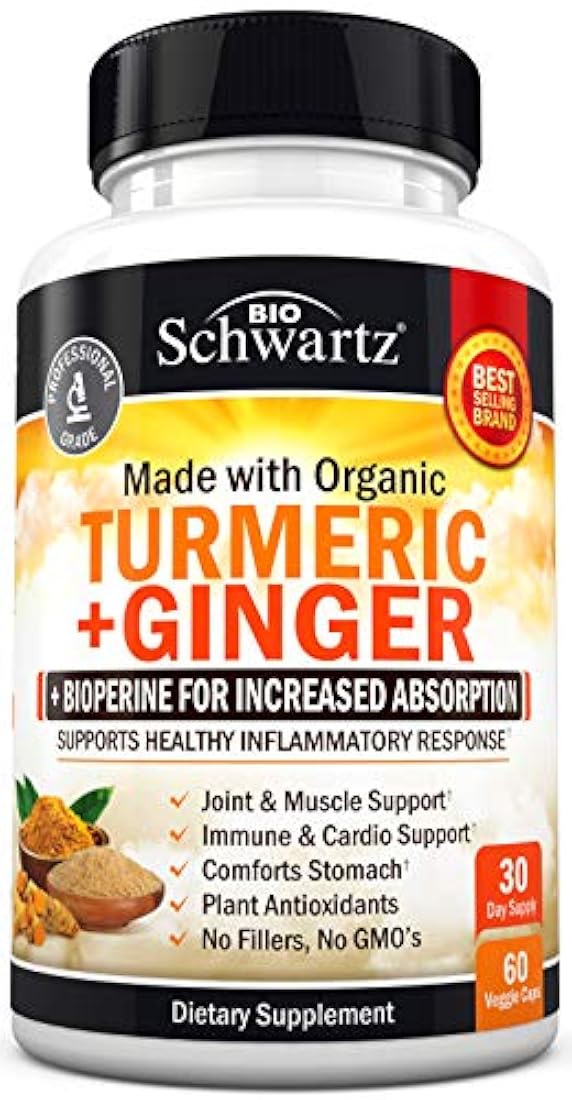 Cápsulas orgánicas de cúrcuma y jengibre con pimienta negra