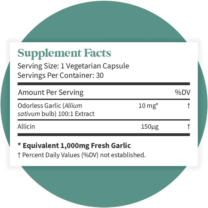 Suplemento Wholesome Organics Ajo orgánico sin olor 30 tab