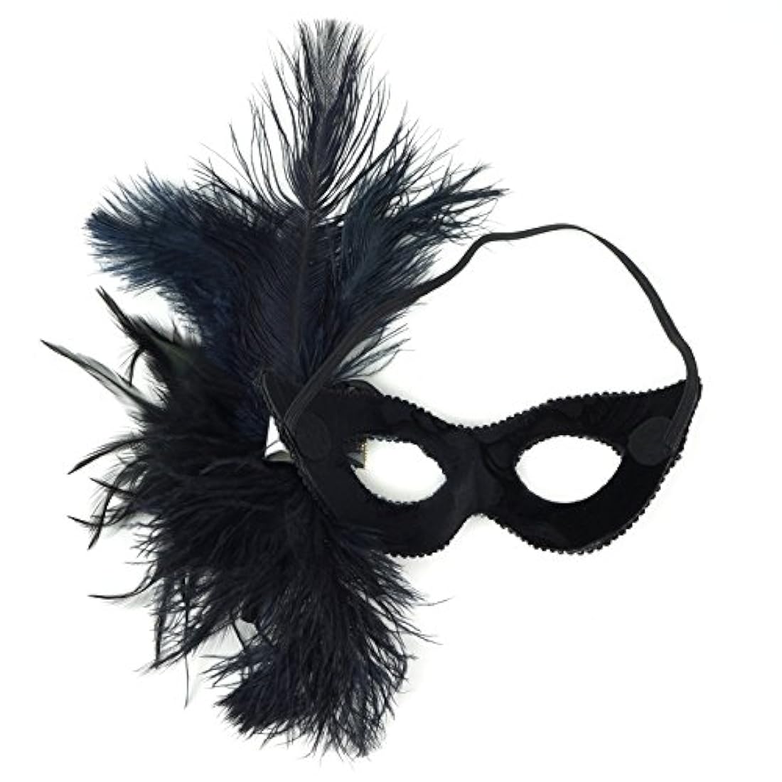 Máscara w/plumas de avestruz de terciopelo, color negro