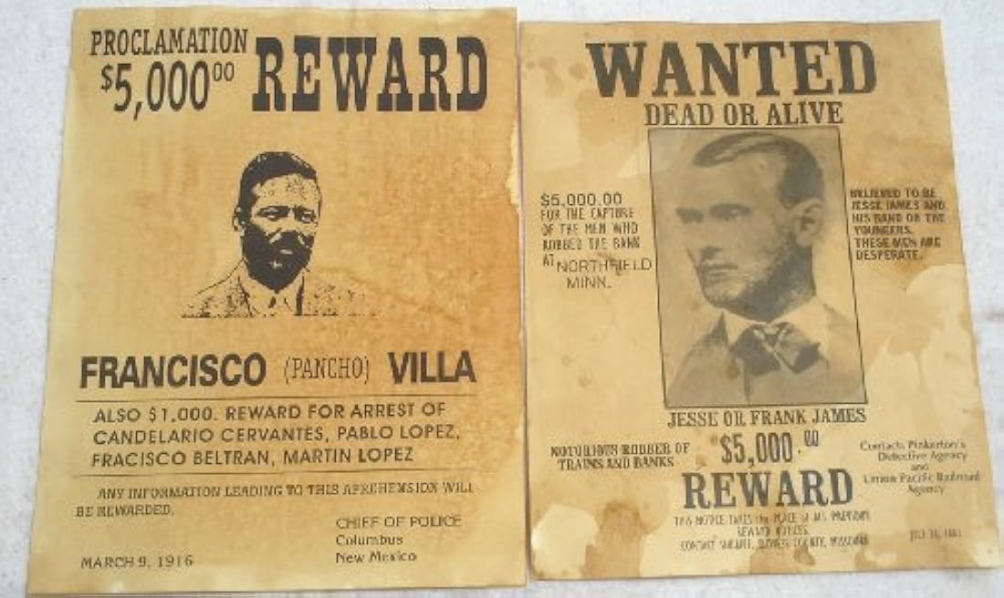 Juego de 12 pósteres de recompensa Old West Wanted