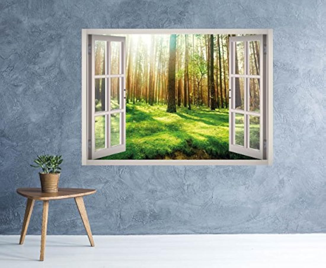 mural autoadhesivo de ventana al bosque