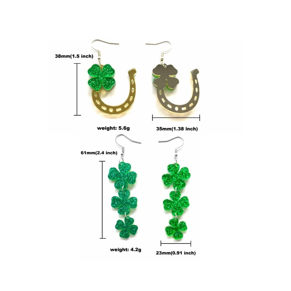 Aretes de acrílico de trébol verde de la suerte para mujeres
