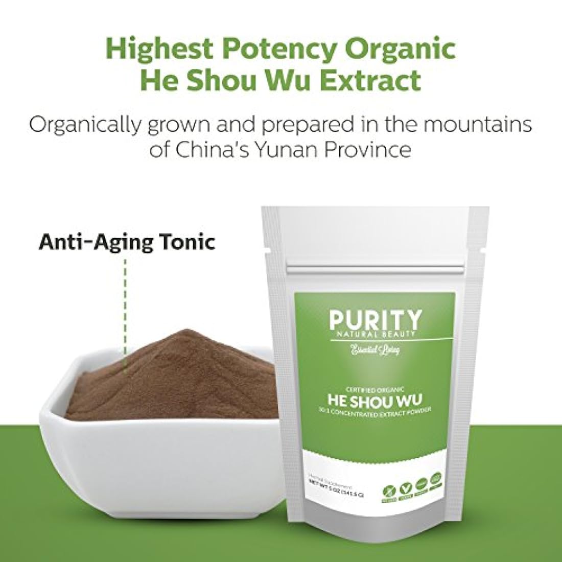 Certificado orgánico He Shou Wu - Bolsa grande de 5oz de 30