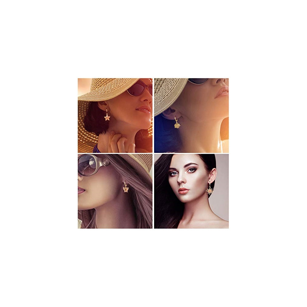 Aretes colgantes pequeños dorados con dije para mujeres