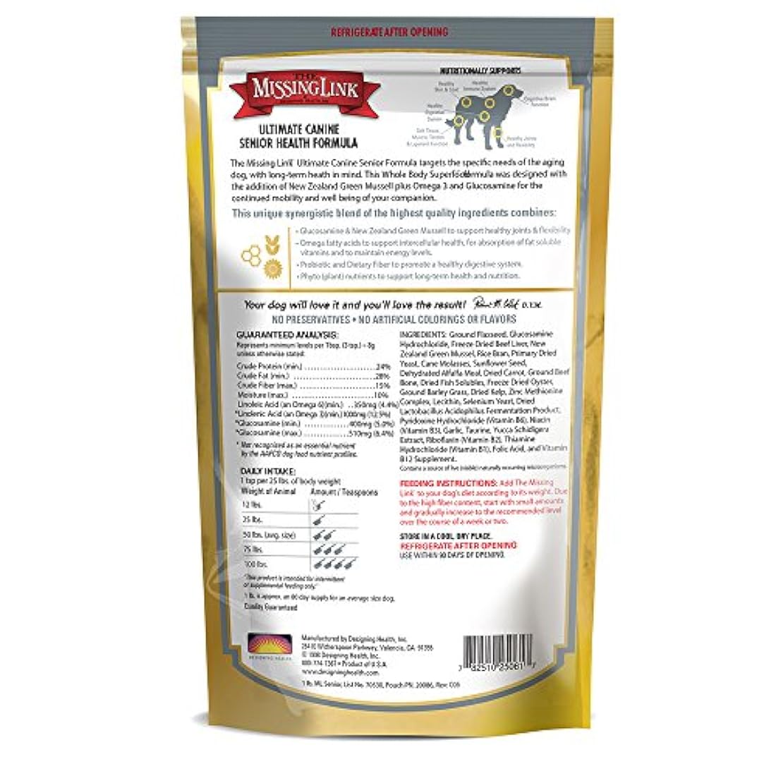 The Missing Link - Suplementos con omegas balanceados y semillas de lino frescas y saludables para el corazón en fórmulas únicas: Cadera y articulaciones, piel y abrigo, anciano, cachorro y salud general - todo natural y sin OMG, Perro, Senior