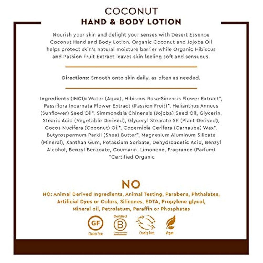 Desert Essence - Loción manos y cuerpo de Coco, 8 fl oz