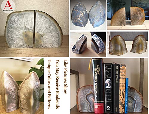 AMOYSTONE - Sujetalibros decorativo de ágata para oficina, resistente, con protectores de goma, 1 par