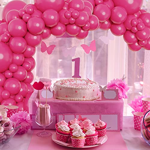 RUBFAC 129 globos de látex de color rosa intenso, diferentes tamaños, 18, 12, 10, 5 pulgadas, kit de globos de fiesta para cumpleaños, baby shower, boda, princesa, decoración de fiesta temática