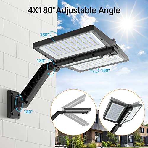 Ropelux Luces solares para exteriores, sensor de movimiento para exteriores, panel solar de doble tamaño, 15 x 7.5 pulgadas, IP65 impermeable y 3 modos (seguridad/siempre encendido/atenuación automática), 180 LED de alto brillo más amplio área iluminada.