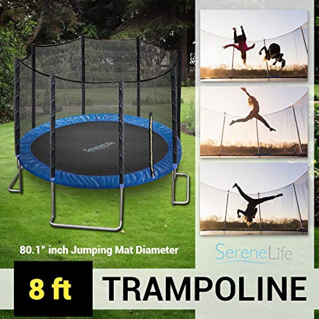 Trampolín deportivo para patio trasero SERENELIFE SLTRA8BL