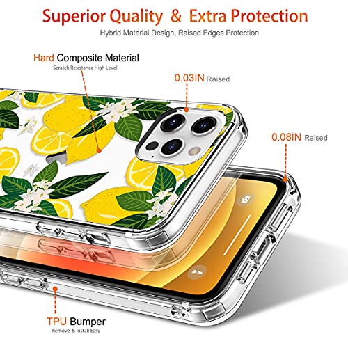 GiiKa Funda para iPhone 12 Pro Max con protector de pantalla, transparente cuerpo completo a prueba de golpes de protección floral niñas mujeres caso duro con TPU parachoques cubierta teléfono caso para iPhone 12 Pro Max, amarillo limones