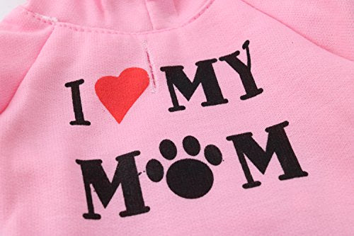 DroolingDog Camisas para perros con capucha I Love My Mom para niñas, XS, rosa