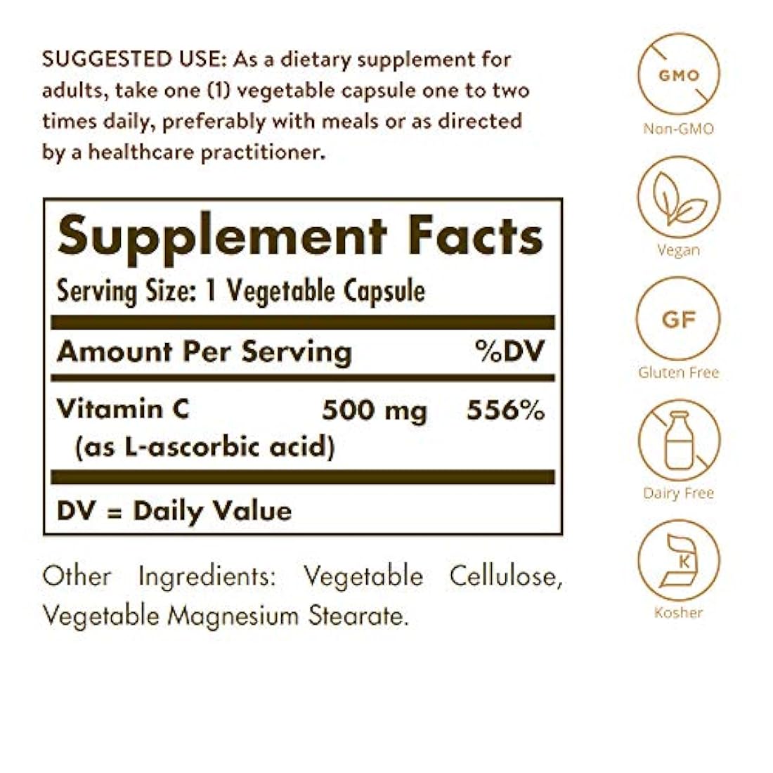 Vitamina C 500 mg, 100 cápsulas vegetales