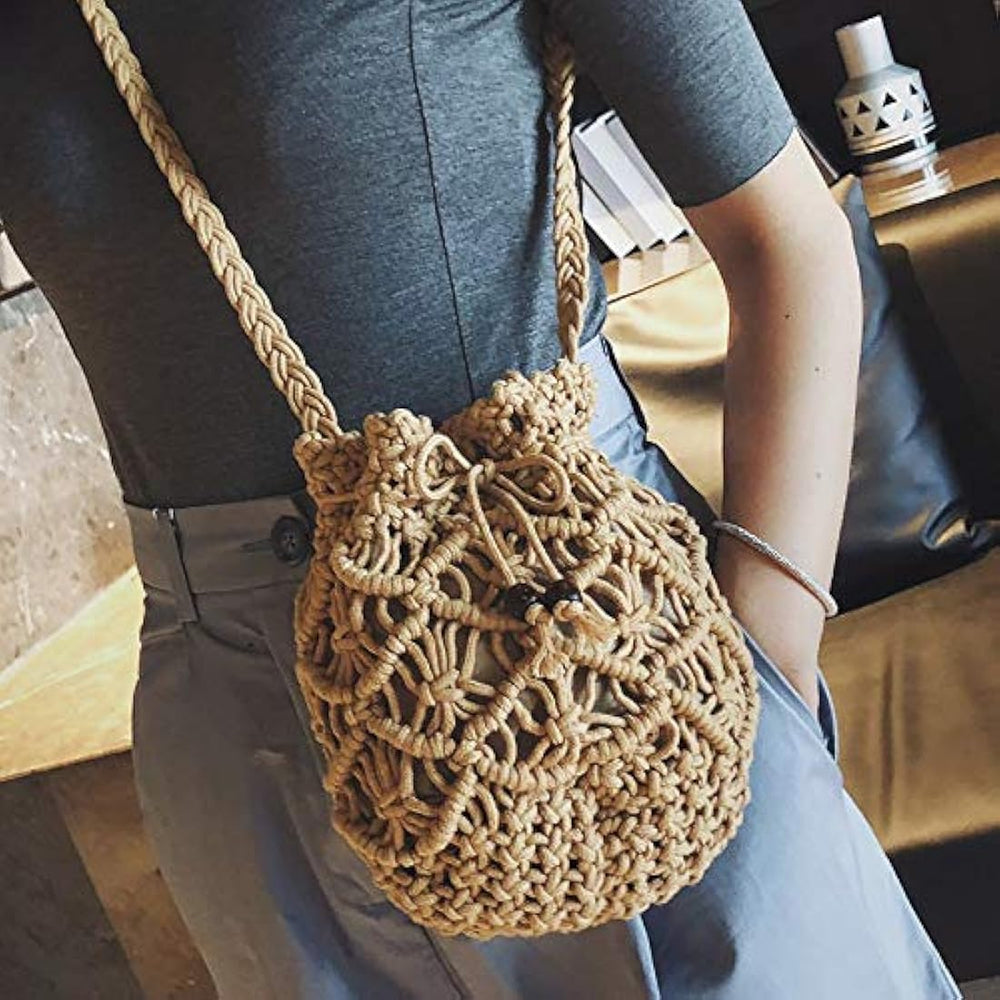 Bolso de mano de paja para mujer, tejido de malla