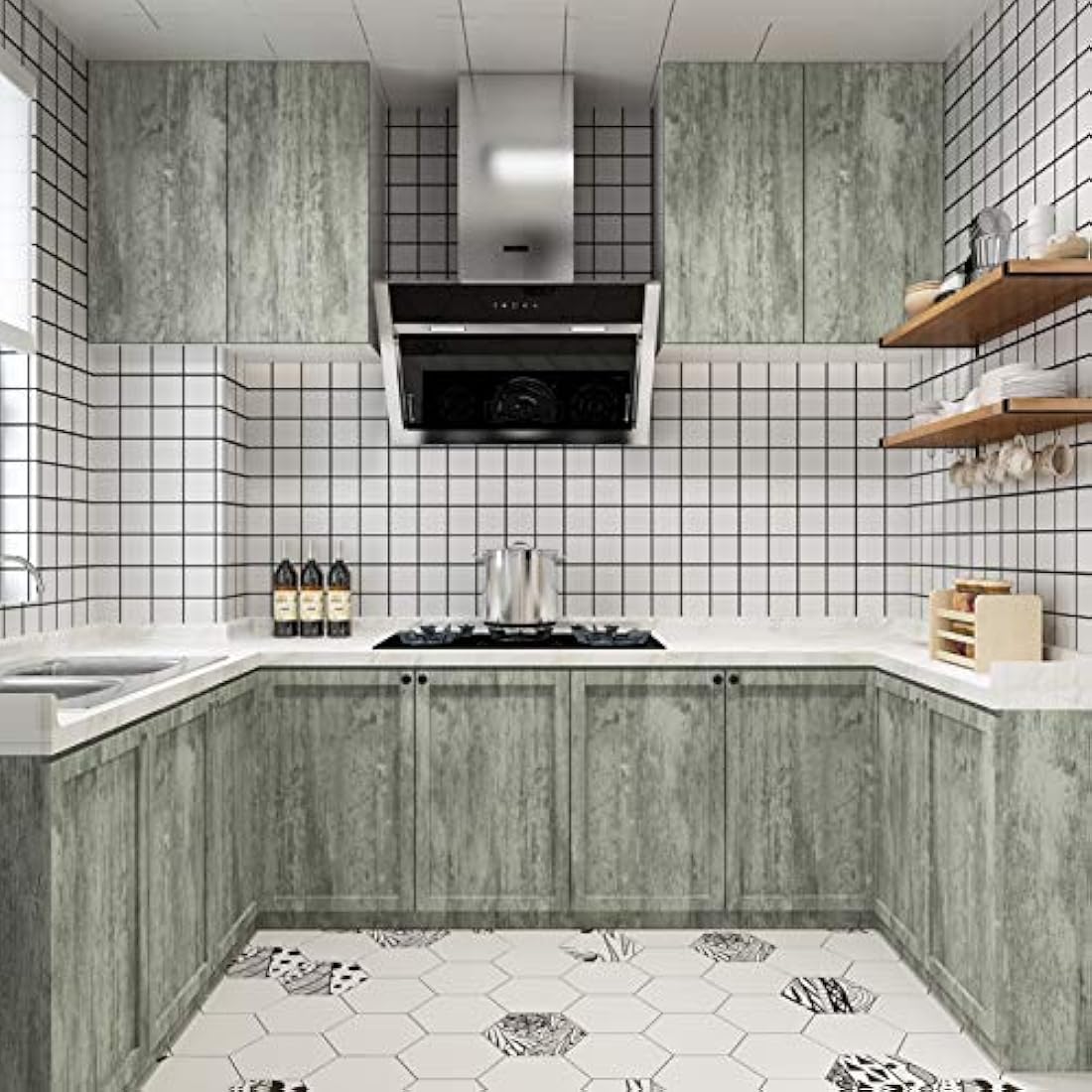 papel pintado adhesivo decorativo gris (15.75x196)